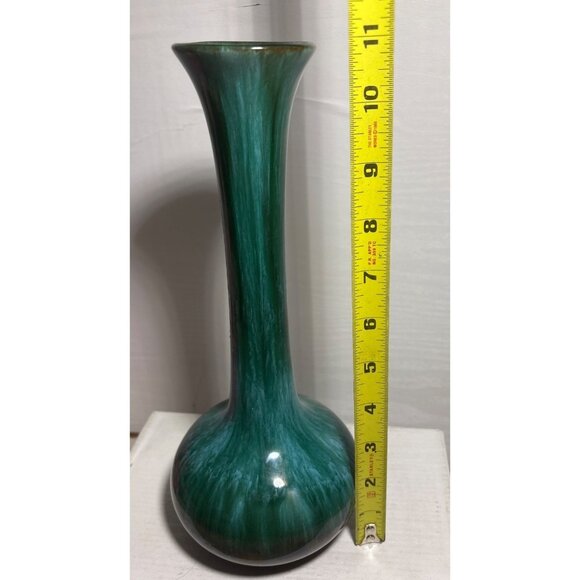 Blue Mountain Pottery Tall Bud Vase 11" Green Drip Glaze Ceramic Canada MCM - Picture 5 of 7